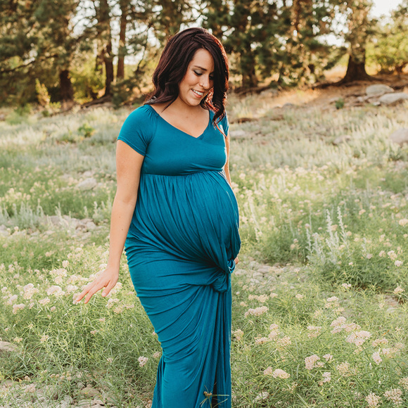Teal/blue Maternity Dress, Small, with open front - Picture 2 of 3
